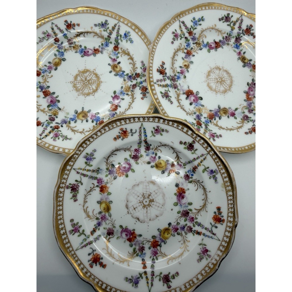 Antique Meissen Rococo Porcelain 6" Side Plates (Set of 3)